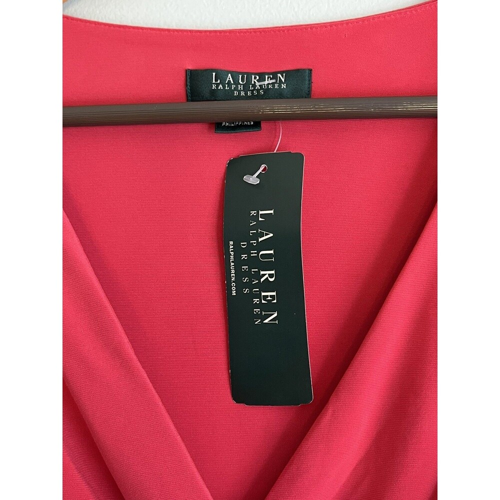 NWT Lauren Ralph Lauren Coral Dress Women’s Sz 10 V-Neck Side Rouching - Picture 2 of 11